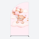 Aperturee - Aperturee Pink Balloon Sweet Teddy Baby Shower Half Moon Arch Backdrop
